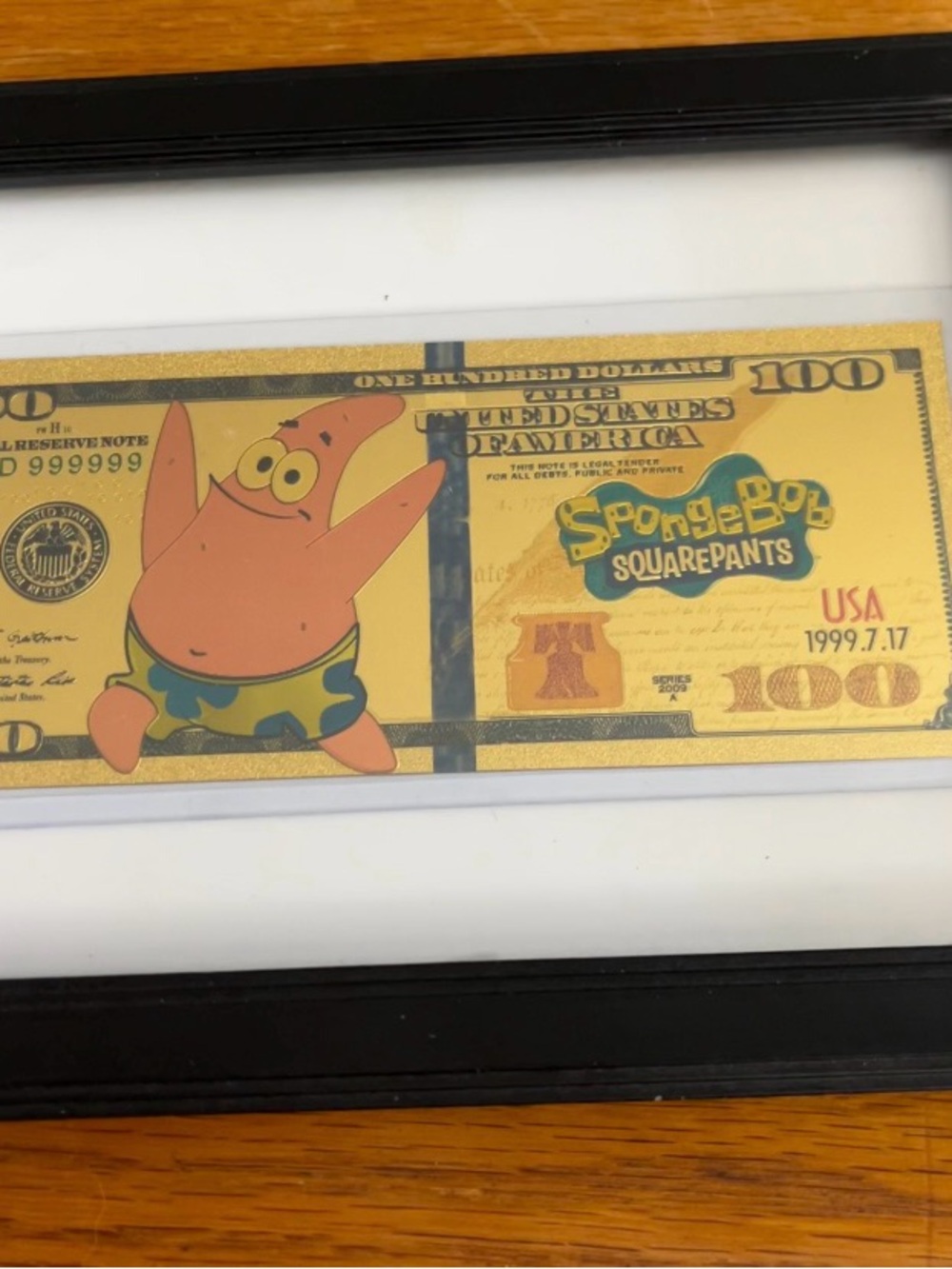 SpongeBob SquarePants Patrick Star Gold Novelty $100 Bill